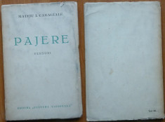 Mateiu Caragiale , Pajere ; Versuri , Editura Cultura Nationala , 1936 , ed. 1 foto