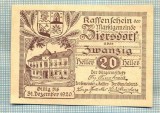 A1987 BANCNOTA NOTGELD- AUSTRIA-20 HELLER -1920-SERIA FARA-starea care se vede