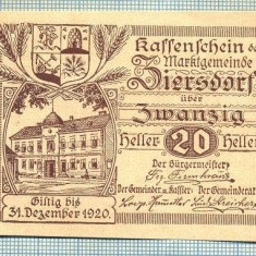 A1987 BANCNOTA NOTGELD- AUSTRIA-20 HELLER -1920-SERIA FARA-starea care se vede