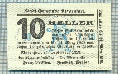 A1974 BANCNOTA NOTGELD- AUSTRIA-10 HELLER -1919-SERIA FARA-starea care se vede foto