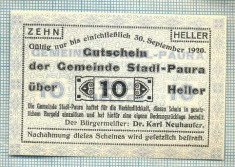A1930 BANCNOTA NOTGELD- AUSTRIA-10 HELLER -1920-SERIA FARA-starea care se vede