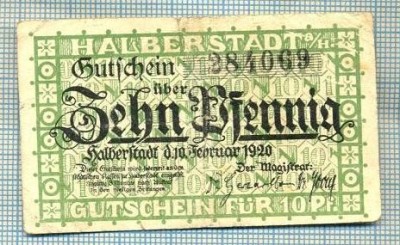A1883 BANCNOTA NOTGELD- GERMANIA-10 PFENNIG- 1920 -SERIA 284069 -starea se vede foto