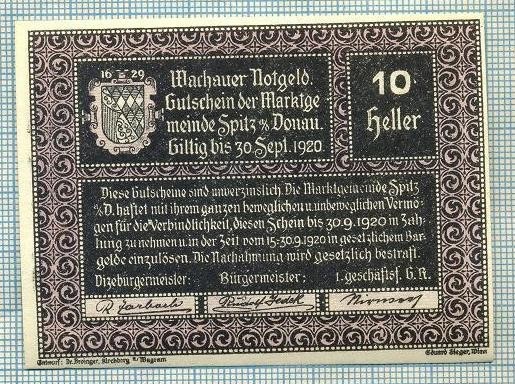 A1969 BANCNOTA NOTGELD- AUSTRIA-10 HELLER -1920-SERIA FARA-starea care se vede
