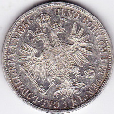 1 Florin Forint Gulden 1866 A Austria Ungaria argint 12,3 gr. a.UNC FOARTE RAR