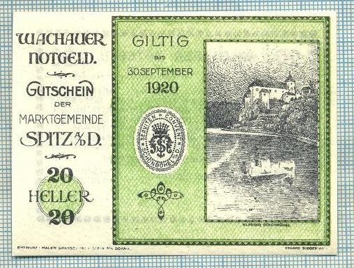 A1956 BANCNOTA NOTGELD- AUSTRIA-20 HELLER -1920-SERIA FARA-starea care se vede