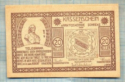 A1967 BANCNOTA NOTGELD- AUSTRIA-20 HELLER -1920-SERIA FARA-starea care se vede foto