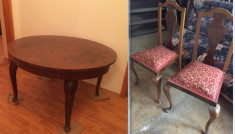 Sufragerie vintage lemn masiv de nuc: Masa ovala/6 scaune/3 servante foto