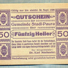 A2091 BANCNOTA NOTGELD- AUSTRIA 50 HELLER -1920-SERIA FARA-starea care se vede