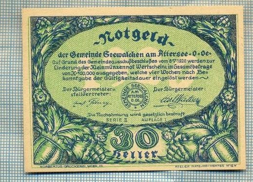 A2063 BANCNOTA NOTGELD- AUSTRIA 30 HELLER -1920-SERIA FARA-starea care se vede