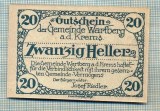 A2090 BANCNOTA NOTGELD- AUSTRIA 20 HELLER -1921-SERIA FARA-starea care se vede