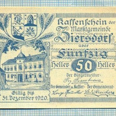 A2046 BANCNOTA NOTGELD- AUSTRIA-50 HELLER -1920-SERIA FARA-starea care se vede