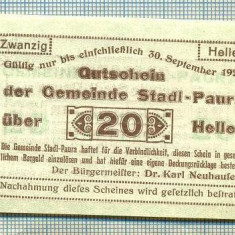 A2098 BANCNOTA NOTGELD- AUSTRIA 20 HELLER -1920-SERIA FARA-starea care se vede