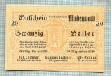 A2056 BANCNOTA NOTGELD- AUSTRIA-20 HELLER -1920-SERIA FARA-starea care se vede