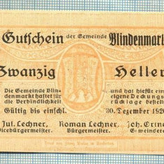 A2056 BANCNOTA NOTGELD- AUSTRIA-20 HELLER -1920-SERIA FARA-starea care se vede