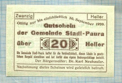 A2030 BANCNOTA NOTGELD- AUSTRIA-20 HELLER -1920-SERIA FARA-starea care se vede
