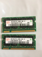 Kit Placute memorie ram laptop 2x 2gb DDR2 Hynix 800Mhz PC2-6400s 666-12 foto