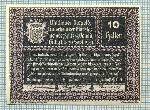 A2085 BANCNOTA NOTGELD- AUSTRIA 10 HELLER -1920-SERIA FARA-starea care se vede