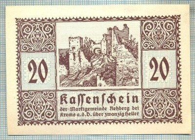 A2084 BANCNOTA NOTGELD- AUSTRIA 20 HELLER -1920-SERIA FARA-starea care se vede foto