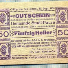 A2028 BANCNOTA NOTGELD- AUSTRIA-50 HELLER -1920-SERIA FARA-starea care se vede