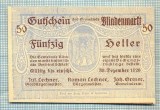 A2039 BANCNOTA NOTGELD- AUSTRIA-50 HELLER -1920-SERIA FARA-starea care se vede