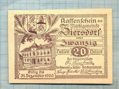 A2062 BANCNOTA NOTGELD- AUSTRIA-20 HELLER -1920-SERIA FARA-starea care se vede foto