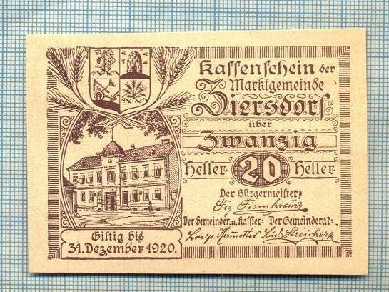 A2062 BANCNOTA NOTGELD- AUSTRIA-20 HELLER -1920-SERIA FARA-starea care se vede