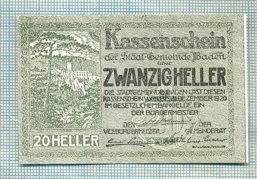 A2014 BANCNOTA NOTGELD- AUSTRIA-20 HELLER -1920-SERIA FARA-starea care se vede