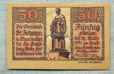 A2078 BANCNOTA NOTGELD- AUSTRIA 50 HELLER -1921-SERIA FARA-starea care se vede