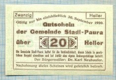 A2136 BANCNOTA NOTGELD- AUSTRIA 20 HELLER -1920-SERIA FARA-starea care se vede