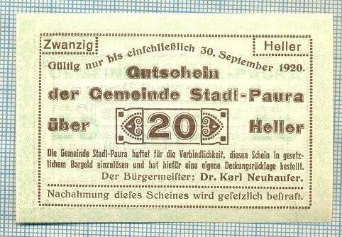 A2136 BANCNOTA NOTGELD- AUSTRIA 20 HELLER -1920-SERIA FARA-starea care se vede