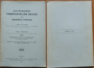 Distribuirea fabricatelor regiei Postei prin organele postale , 1915 foto
