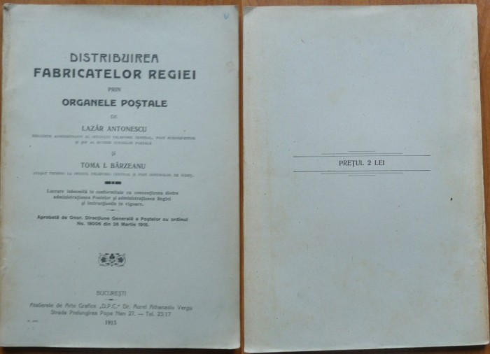 Distribuirea fabricatelor regiei Postei prin organele postale , 1915