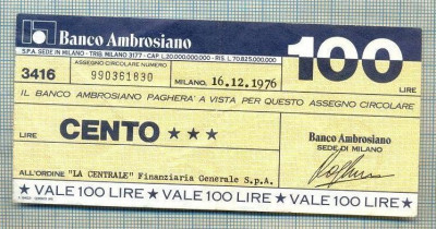 A2195 ASIGNAT BILET BANCA BANCO AMBROSIANO - 100 LIRE-starea cese vede foto