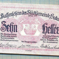 A2179 BANCNOTA NOTGELD- AUSTRIA 10 HELLER -1920-SERIA FARA-starea care se vede