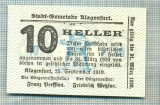 A2175 BANCNOTA NOTGELD- AUSTRIA 10 HELLER -1919-SERIA FARA-starea care se vede