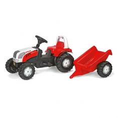 Tractor cu Pedale si Remorca 012510 Alb-Rosu Rolly Toys foto