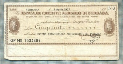 A2185ASIGNAT BILET BANCA DI CREDITO AGRARIO DI FERRARA-50 LIRE-starea cese vede foto