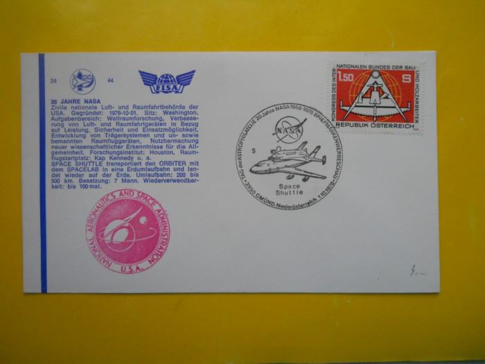 HOPCT PLIC S 8 AUSTRIA 1978 ANIVERSARE 20 ANI NASA -COSMOS SPACE