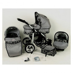 Carucior 3 in 1 Silver cu roti normale SF2 (Gri cu Flori) Kunert foto