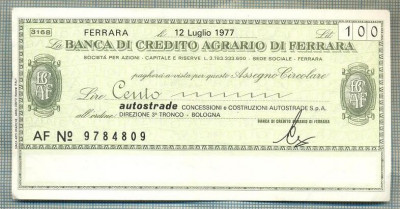 A2188ASIGNAT BILET BANCA DI CREDITO AGRARIO DI FERRARA-100 LIRE-starea cese vede foto