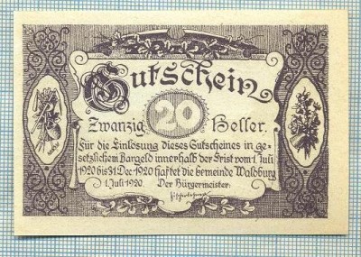 A2170 BANCNOTA NOTGELD- AUSTRIA 20 HELLER -1920-SERIA FARA-starea care se vede foto