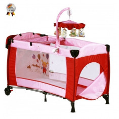 Patut pliant cu 2 nivele si carusel Sleeper Deluxe 120 x 60 Roz BabyGo foto