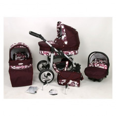 Carucior 3 in 1 Silver cu roti normale S5 (Bordo cu Cerculete) Kunert foto