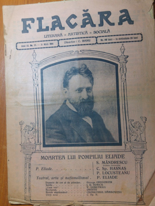 revista flacara 31 mai 1914-moartea lui pompiliu eliade