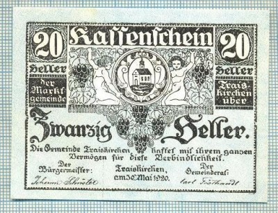 A2165 BANCNOTA NOTGELD- AUSTRIA 20 HELLER -1920-SERIA FARA-starea care se vede foto