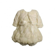 Set rochita si bolero din blanita cu imprimeu floral in relief crem Baby 3-6 luni Bonnie Jean foto