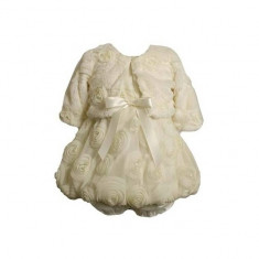 Set rochita si bolero din blanita cu imprimeu floral in relief crem Baby 6-9 luni Bonnie Jean foto