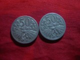 2 Monede 50 halleri 1922 si 1924 Cehoslovacia ,Cu-Ni , cal.F.Buna, Europa