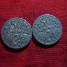 2 Monede 50 halleri 1922 si 1924 Cehoslovacia ,Cu-Ni , cal.F.Buna