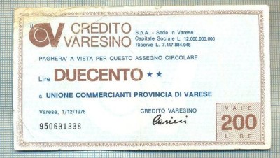 A2261 ASIGNAT BILET BANCA CREDITO VARESINO -200 LIRE-starea cese vede foto